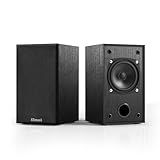 Elimavi Passive Bookshelf Speakers for Home Theater Surround Sound, Satellite Stereo Speakers with Classic Wood Grain for Record Player/Computer/TV, Wall Mountable, Cable Included, Black