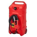 PeacefulHues Upgraded 16 Gallon Gas Tank, Heavy-Duty Fuel Can with Manual Transfer Pump & 10FT Hose, Portable Gas Can with Casters, Leak-Proof Gas Container for Lawn Mowers, Tractor, Boat, Snow Blow