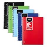 Amazon Basics College Ruled Spiral Notebook, For Work and School, 70 Sheets, 8" x 10.5", Assorted Solid Colors, 5 pack
