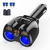 [2026 Upgraded] Cigarette Lighter Splitter, SUPERONE 180W 2-Socket Cigarette Lighter Adapter with Dual QC3.0 and 20W PD USB C Car Charger Splitter for GPS/Dash Cam/Laptop/iPad/iPhone 17/16/15/14/13/12