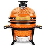 Upgraded 13 inch Ceramic Kamado Grill with Waterproof Air Vent Cap | Portable Tabletop Charcoal BBQ Grill Smoker for Outdoor Cooking, Patio, Camping | Orange