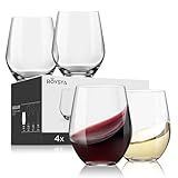 Stemless Wine Glasses Set of 4, Red White Wine Glasses, No Stem, Clear, 15oz, Premium Crystal Sturdy Drinking Glass for Daily Use, Birthday, Wedding, Home Party, Anniversary, Shower Gift