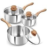 KOCH SYSTEME CS Stainless Steel Sauce Pan Set,1QT & 2QT & 3QT, Stainless Steel Pot Set 6 Piece with Bakelite Handle, Steel Saucepan Set with Lid, Induction Sauce Pots, Steel Pot Set