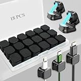 18 Pack Cord Organizer Holder,Magnetic Cable Clips Management, Easy Adhesive Phone USB Charger Cord Keeper, Hide Or Organize Desk Cable for Kitchen, Office, Car, Nightstand （Black）