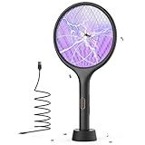 YISSVIC Electric Fly Swatter 4000V Bug Zapper Racket Dual Modes Mosquito Killer with Purple Mosquito Light Rechargeable for Indoor Home Office Backyard Patio Camping (Black-1 Pack)