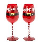 Ho Ho Ho Santa Wine Glasses Set of 2, Red & Black Stemmed Goblets for Parties, Decor Gifts – Santa Glassware for Celebrations Gift, Red & White Wines 17.5oz