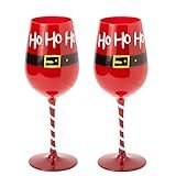 Ho Ho Ho Santa Wine Glasses Set of 2, Red & Black Stemmed Goblets for Parties, Decor Gifts – Santa Glassware for Celebrations Gift, Red & White Wines 17.5oz