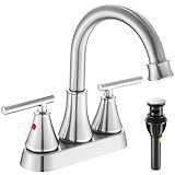 Bathroom Sink Faucet 4 Inch 2 Handle Centerset Brushed Nickel Lead-Free Modern Bathroom Faucet Vanity Faucet with Pop-up Drain Stopper and Supply Hoses