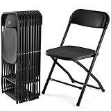 DUMOS Folding Chairs Sets of 10, 330lbs Plastic Stackable Portable Patio Dining Sets, Fold Up for Indoor Outdoor, Camping, Garden, Party, Meeting (Black)