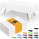 Smiry Disposable Table Cloth - 6 Pack, 54 x 108 Inch Waterproof Rectangle Tablecloths for Parties, Decorative Plastic Table Cover, Leakproof & Sturdy, White