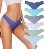 Hellopopgo Seamless Thongs For Women V-waisted No Show Thong Seamless Panties Breathable Comfortable Underwear Womens 6-Pack,Small
