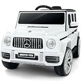ELEMARA Licensed Mercedes-Benz AMG G63 Ride on Toys,Electric Car for Kids W/Parents Control,Electric Powered G Wagon Ride On Truck Toy,Low Battery Prompt,Bluetooth,Flickering Lights/LED Lights, White