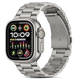 Tasikar Band Compatible with Apple Watch Band 49mm 45mm 44mm 42mm Premium Stainless Steel Metal Replacement Strap Compatible with Apple Watch Ultra 3 2 1 Series 11 10 9 8 7 6 5 4 3 2 1 SE, Titanium