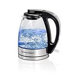 Hamilton Beach Electric Tea Kettle, Water Boiler & Heater, 1 Liter, 1500 Watts for Fast Boiling, BPA Free, Cordless Serving, Auto-Shutoff & Boil-Dry Protection, Blue LED, Glass (40930)
