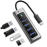 USB C HUB for Laptop [1G File Transfer 3s], USB 3.0 HUB Supports 2 * 1TB 2.5'' Hard Drive Enclosures, Aluminum 4 Port USB HUB with 5.9 inch Cable for Xbox, Flash Drive, HDD, Console etc