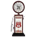Lily's Home Old Fashioned Route 66 Gas Pump Mantle Clock, Silent-Non-Ticking with Quartz Movement, Makes an Ideal Gift for Antique Sign Collectors, Brown/Red (13 1/2" x 4 3/4")