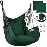 Halalona Hammock Chair Hanging Hammock Chair Rope Swing 2 Cushions Included-Sturdy & Durable Soft Cotton Hand Woven Hammock Swing for Bedroom, Porch, Patio-Indoor/Outdoor