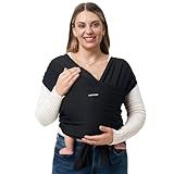 Momcozy Baby Wrap Carrier, Easy to Wear Infant Carrier Slings, Lightweight Hands Free Baby Sling, Adjustable Baby Carriers for Newborn to Toddler 8-35 lbs, Black