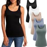 5 Pack Tank Tops for Women Scoop Neck Sleeveless Basic Undershirts, L