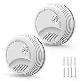2 Pack Smoke Detector, Photoelectric Sensor Battery-powered Fire Smoke Alarm, LED warning light 85 dB alarm sound, low battery warning, mute and test buttons, suitable for living rooms, bedrooms, etc.