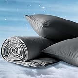 DOWNCOOL Cooling Comforter Set Queen Size,Lightweight Blanket for Hot Sleepers,Ultra-Cool Fabric with Moisture-Wicking & Quick-Dry,3 Pieces Bedding Sets,10cm Cooling Envelope Pillowcases(Grey,90"*90")