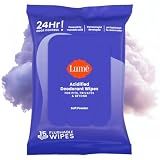Lume Acidified Deodorant Wipes - 24 Hour Odor Control - Aluminum Free, Baking Soda Free, Skin Loving - Flushable - 15 Count (Soft Powder)