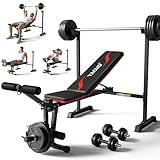 Weight Bench Set, 880LBS Adjustable Bench Press Set with Leg Extension and Barbell Rack, Safety Bar Catches, Fasting Foldable Workout Benches for Home Gym Fitness