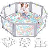Dripex Foldable Playpen, Extra Large Baby Playpen, 71"×69" Play Yard for Baby, Collapsible Play Pen for Babies, Fence with Breathable Mesh, Indoor & Outdoor Kids Activity Center, Ash Grey