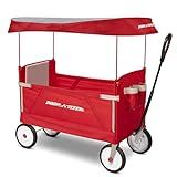 Radio Flyer Foldable Wagon for Kids, Rolling Cart, Baby Stroller, Beach Cart, 3-in-1 EZ Fold Stroller Wagon with Canopy, Red, for Ages 1.5+ Years