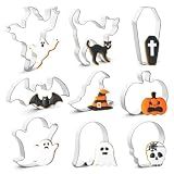 QtoiKce Halloween Cookie Cutters Set,9 Piece Stainless Steel Metal Halloween Cookie Cutters Shapes - Pumpkin, Ghosts, Bat, Black Cat, Witch's Hat, Skull, Coffin, 1, Silver