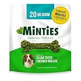 Minties Dental Chews for Dogs, 20 Count, Vet-Recommended Mint-Flavored Treats for Medium Dogs 25-50 lbs, Dental Bones Clean Teeth, Fight Bad Breath, and Removes Plaque and Tartar