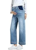 BLENCOT Women's Maternity Baggy Jeans Stretchy Wide Leg Jeans Side Panel Loose Pregnancy Denim Pants with Pockets Beau Blue XL
