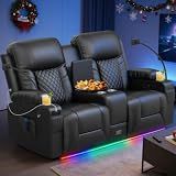 DG PEAFOWL Loveseat Recliner Sofa, Home Theater Seating with Center Console, Reclining Loveseat RV Couch with USB Ports & Phone Holders, Wall Hugger RV Sofa Furniture with Storage & Pocket