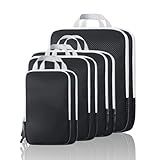Compression Packing Cubes, 8 Set Packing Cubes for Travel Compression, Lightweight Compressible Package Organizer for Carry On and Suitcases, Black and Grey