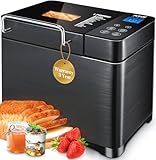 KBS 17-in-1 Bread Maker-Dual Heaters, 710W Machine Stainless Steel with Gluten-Free, Dough Maker,Jam,Yogurt PROG, Auto Nut Dispenser,Ceramic Pan& Touch Panel, 3 Loaf Sizes 3 Crust Colors,Recipes
