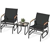 YITAHOME 3 Piece Patio Furniture Set, Outdoor Glider Chair Bistro Set, Coffee Table with Tempered Glass Tabletop, Patio Textilene Chairs Set of 2 for Backyard, Lawn, Garden, Balcony and Porch, Black
