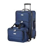 Amazon Basics Softside Luggage Set, 23-Inch Expandable Suitcase with Wheels and 15-Inch Tote, Extra Space (+15%), Front Pockets, Telescopic Handle, Navy Blue