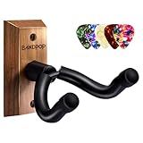 Bandpop Guitar Wall Mount - Black Walnut Guitar Hanger with 5pcs Picks for Acoustic, Electric, Bass, Banjo, Mandolin