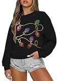BANGELY Christmas Sequin Sweatshirt Women Christmas Light Sweatshirts Xmas Long Sleeve Shirts Holiday Crewneck Pullover Tops Black