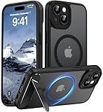AMILIFECASES Magnetic Compatible with iPhone 15 Case, [Built-in Invisible Kickstand][Compatible with MagSafe][Full Camera Protection] Translucent Matte Phone Case for iPhone 15 6.1" Black