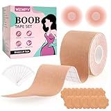 WZWPY Boob Tape Kit Breast Lift for Large Breasts Invisible boobtape for Women A-G Cup as Bra for Backless V Dresses 95 Cotton 5 Spandex Waterproof Sweatproof -Beige - 2inchX 26.3ft