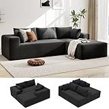 Mvpipi Boneless Couch with L-Shape Chaise, Cloud Sectional Sofa w/27.56" Deep Seat, Corduroy Comfy Sectional Couches for Living Room, No Assembly Oversized Foam Couch, Apartment/Bdrm Friendly, Black