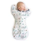 SwaddleDesigns Transitional Swaddle Sack, Arms Up Half-Length Sleeves & Mitten Cuffs, Swaddle for Newborn Transition to Baby Sleep Sack Wearable Blanket, 3-6 mo, 14-21 lb, Watercolor Mountains & Trees