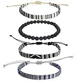 4pcs Beach Bracelet Set for Men and Women, Surfer Men Bracelet, Braided Boho Summer Bracelets Adjustable Men’s Bracelet Handmade Women Girls Bracelet String Rope Ankle Bracelets Gifts Birthday Gift