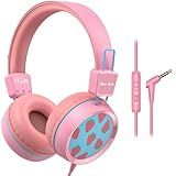 New Bee Kids Headphones Wired for School with Microphone KH20 HD Stereo Safe Volume Limited 85dB/94dB Foldable Lightweight for Girl/Mac/Android/Kindle/Tablet/Pad (Pink)