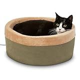 K&H Pet Products Heated Cat Bed for Indoor Cats, Dogs, and Pets - Round Walled Thermo-Kitty Bed with Removable Waterproof Cat Heating Pad, Machine Washable, MET Safety Listed - Small 16" Sage