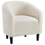 Yaheetech Accent Barrel Chair, Boucle Fabric Club Chair, Furry Sherpa Elegant Armchair with Cozy Soft Padded, Suitable for Living Room Bedroom Reception Room Office, Ivory