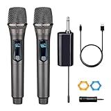 Wireless Microphone, Rechargeable Fixed Frequency Wireless Dual Microphone,Handheld Dynamic mic,Karaoke Singing, Weddings DJ,Party, Church, Classroom use, 200 feet, Gray.(2 Versions Randomly Shipped)