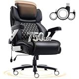 Oversized Big and Tall Office Chair 750lbs with Adjustable Headrest & Lumbar Airbag, Large Executive Chair with 5D Flip Arms, Heavy Duty Metal Base Chair with Hollow Casters & Thick Spring Seat, Black