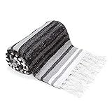 Americanflat Authentic Mexican Yoga Blanket - Soft Woven Cotton & Polyester Falsa Blanket in Grey Striped